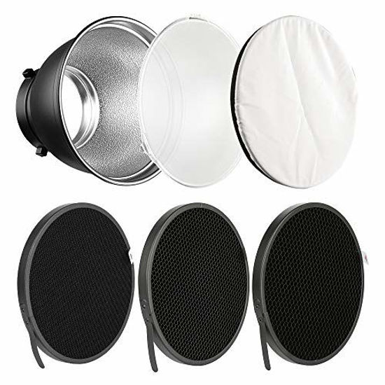 Picture of Soonpho 7" Standard Reflector Diffuser Lamp Shade Dish with 10° /30°/ 50° Degree Honeycomb Grid White Soft Cloth for Bowens Mount Studio Strobe Flash Light Speedlite