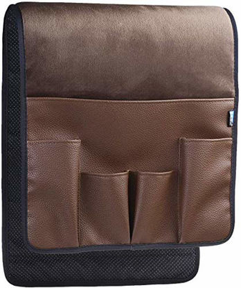 Picture of BLUECELL Dark Brown Color Velvet Sofa Couch Chair Armrest Soft Caddy Organizer Holder for Remote Control, Cell Phone, Book, Pencil