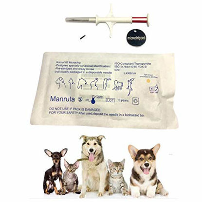 Picture of Manruta 8mm Length 134.2Khz Pet Microchip for Dogs and Cats with 15 ID Numbers 1 Pack with Microchipped Tag as Gift