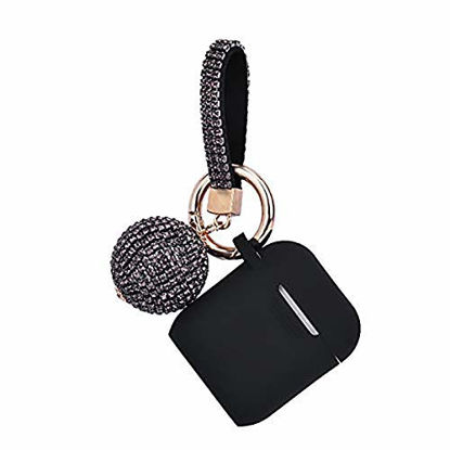 Picture of Case for Airpods, Filoto Bling Airpod Silicone Case Cover Skin, Air Pods Protective Glitter Case with Shiny Disco Ball Keychain, Scratch Proof and Drop Proof for Apple Airpods 2&1 (Black)