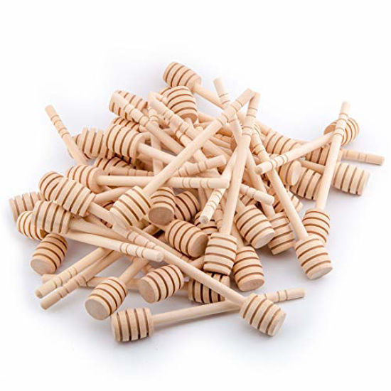 Picture of 100-Pack 6 Inch Portable Wooden Jam Honey Dipper Honey Sticks for Honey Jar Dispense Drizzle Honey