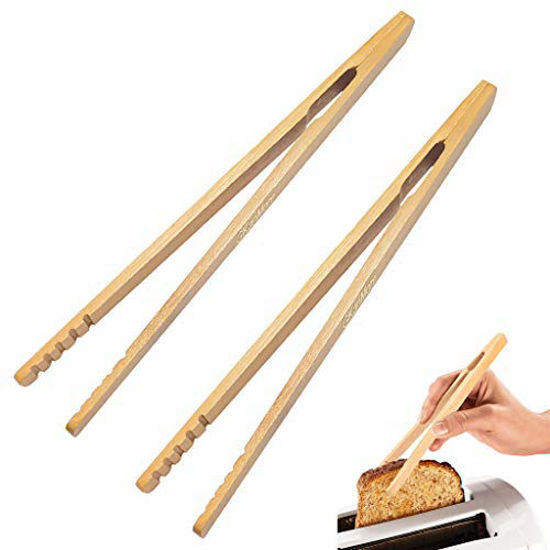 Picture of GKanMore 2 Pack 7 Inch Bamboo Kitchen Tongs for Toast Tea Bread Pickle Cooking (Style1-Straight)