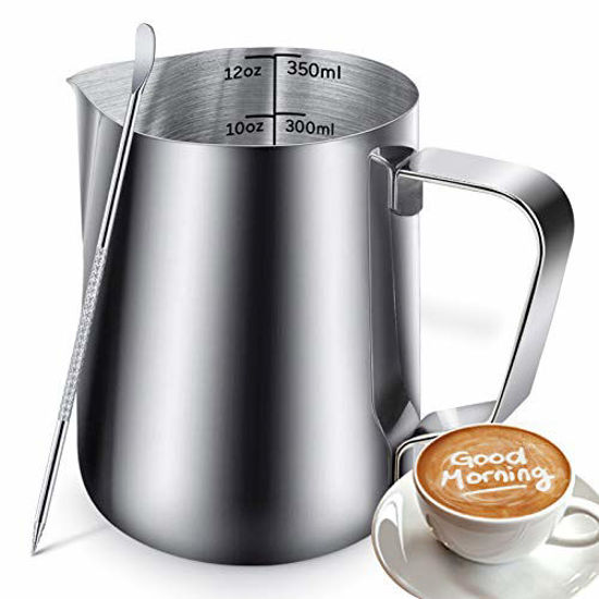 Milk Frothing Pitcher Jug & Frother Cup with Art Pen, Stainless