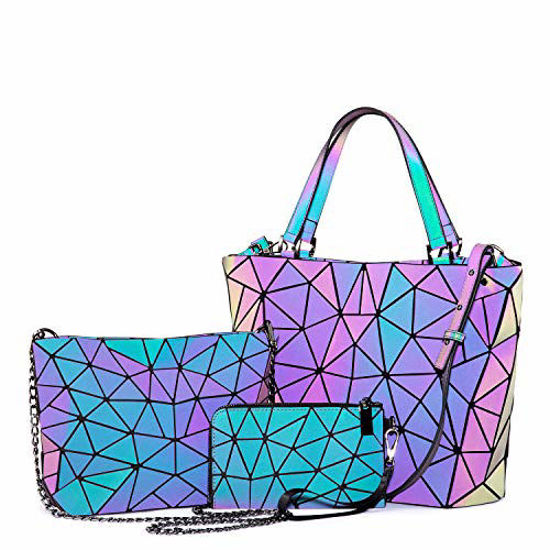 Picture of Geometric Luminous Purses and Handbags for Women Holographic Reflective Crossbody Bag Wallet 3PCS