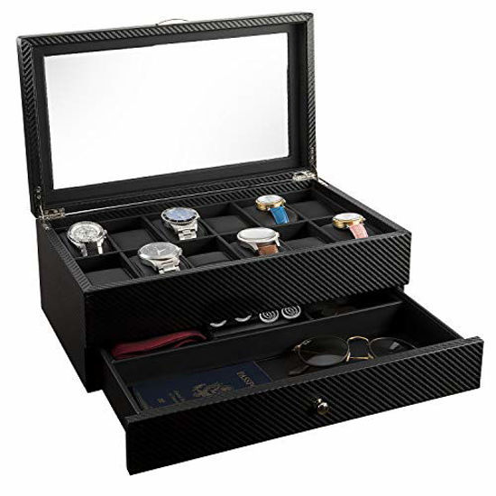 Rothwell 6 Slot Watch Box With Valet Drawer (Black / Grey) - Blacklist  Watches