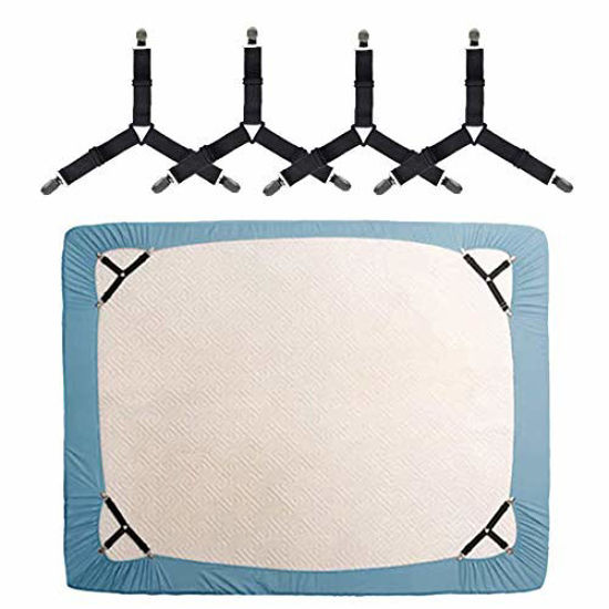 GetUSCart- KALLC Bed Sheet Holder Straps, 4 Pack Adjustable Triangle  Elastic Mattress Sheet Clips Mattress Cover Holder Fasteners Bed Sheet  Fasteners Heavy Duty Grippers Clips Keeping Sheets Place for Bedding