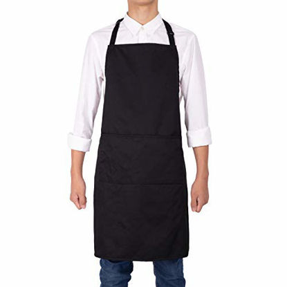 Picture of NEOVIVA Water Resistant Black Apron with 3 Pockets for Waitress Waiter Server in Kitchen, Shop, Restaurant, Bistro and Bar, Professional Cooking Apron for Men Women Chefs with Adjustable Neck Strap