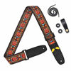 Picture of Amumu Adjustable Guitar Strap Vintage Embroidery Red Flower for Acoustic Guitar Electric Guitar and Bass Guitar with pick-holders leather ends includes 3 Picks & Strap Blocks & Headstock Strap