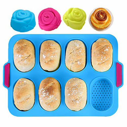 Picture of KeepingcooX Mini Baguette Baking Tray, 11x9.5 in, Non-stick Perforated Pan - Bread Crisping Tray, Loaf Baking Mould, French Bread, Breadstick & Bread Rolls with Delicious Crispy Crusts, Plus Rose Mold