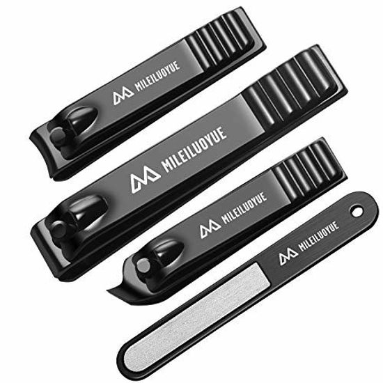 Picture of MILEILUOYUE Nail clippers set black stainless steel nail cutter& sharp oblique toe nail clipper & nail file 4 pieces, metal tin box for men and women suitable for gifts.