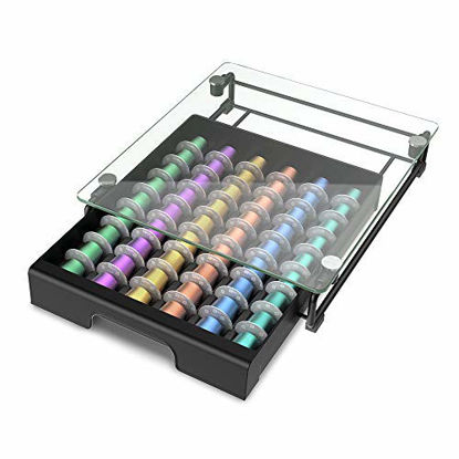 Picture of EVERIE Tempered Glass Top Holder Drawer Compatible with Nespresso Capsules Coffee Pods, Holds 54 Pods, Not Compatible with Vertuoline Pods