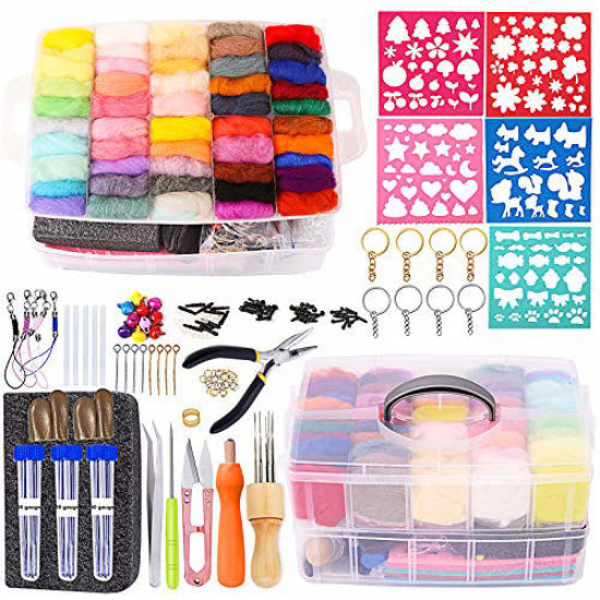 60 Colors Wool Roving Needle Felting Starter Kit Wool Felting Tool Kit with  Felting Needles, Foam Mat, Needle Felting Supplies for DIY Doll making