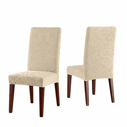 Picture of Surefit Stretch Jacquard Damask Dining Chair, Oyster