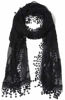 Picture of Women's lightweight Feminine lace teardrop fringe Lace Scarf Vintage Scarf Mesh Crochet Tassel Cotton Scarf for Women,One Size,Black