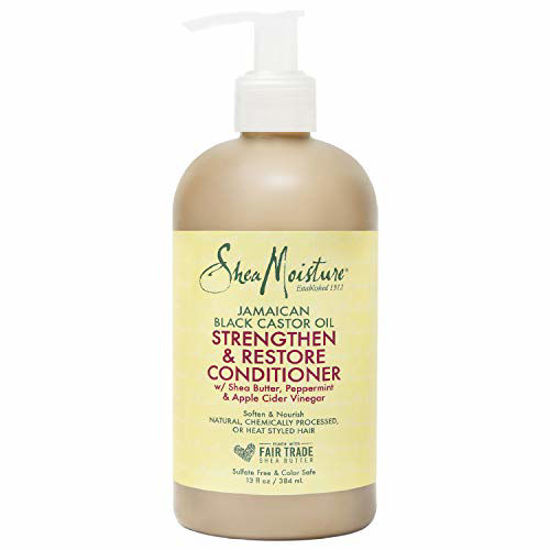 Picture of SheaMoisture Strengthen and Restore Rinse Out Hair Conditioner to Intensely Smooth and Nourish Hair 100% Pure Jamaican Black Castor Oil with Shea Butter, Peppermint and Apple Cider Vinegar 13 oz