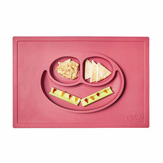 Picture of ezpz Happy Mat (Coral) - 100% Silicone Suction Plate with Built-in Placemat for Toddlers + Preschoolers - Divided Plate - Dishwasher Safe