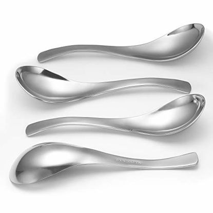 Picture of HIWARE Thick Heavy-Weight Soup Spoons, Stainless Steel Soup Spoons, Table Spoons, Set of 4
