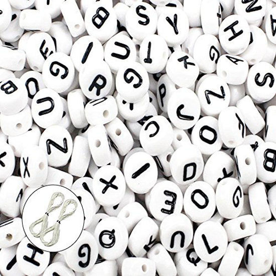 JPSOR 600pcs White Round Letter Beads for Jewelry  