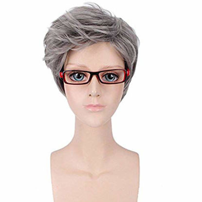 Picture of FLYGOU New Fashion Cool Men and Boys Short Gray Wig with Wig Cap (Milk Gray)