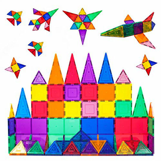 Picture of PicassoTiles 60 Piece Set 60pcs Magnet Building Tiles Clear Magnetic 3D Building Blocks Construction Playboards - Creativity beyond Imagination, Inspirational, Recreational, Educational, Conventional