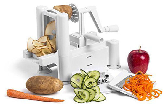 Picture of Greenco Strongest-and-heaviest Duty Professional Manual Tri-blade Spiralizer, Fruit and Vegetable Spiral Slicer - 3 Different Sizes of Japanese Stainless Steel Blades with Strong Suction Base