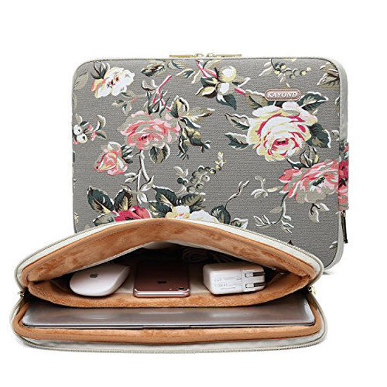 Picture of KAYOND Gery Rose Patten canvas Water-resistant 13.3 Inch Laptop Sleeve case for 12.5inch 13inch Notebook Computer 12.9 Pocket Tablet