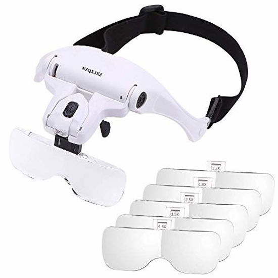 Headband Magnifier Glasses LED Magnifying Loupe Head Mount Magnifier  Hands-Free Bracket and Headband are Interchangeable 5 Replaceable