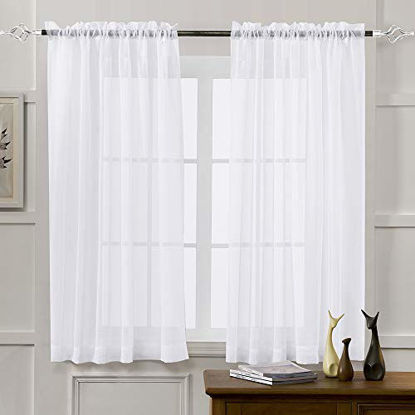 Picture of MYSTIC-HOME Sheer Curtains White 63 Inch Length, Rod Pocket Voile Drapes for Living Room, Bedroom, Window Treatments Semi Crinkle Curtain Panels for Yard, Patio, Villa, Parlor, Set of 2, 52"x 63"