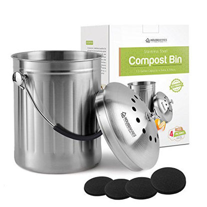 Picture of Housewares Solutions Leak Proof Stainless Steel Compost Bin 1.3 Gallon - Includes 4 Extra Free Filters