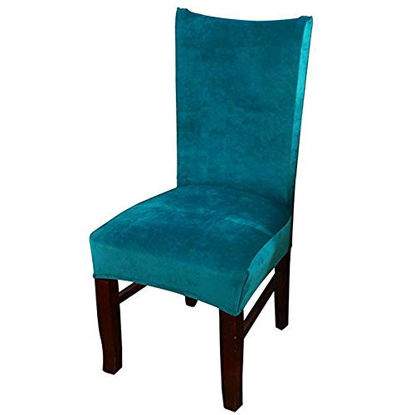 Picture of Smiry Velvet Stretch Dining Room Chair Covers Soft Removable Dining Chair Slipcovers Set of 2, Peacock Green