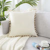Picture of Top Finel Square Decorative Throw Pillow Covers Soft Velvet Outdoor Cushion Covers 18 X 18 with Balls for Sofa Bed, Set of 2, Cream