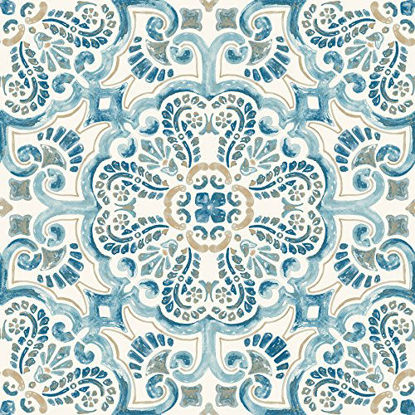 Picture of FloorPops FP2477 Fontaine Peel & Stick Tiles Floor Decal, Blue