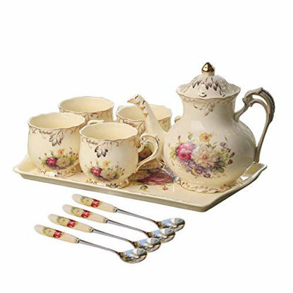 Picture of YOLIFE Flowering Shrubs Ivory Ceramic Tea Set,Porcelain Tea Cups Set,Tea Party Service Set for Adults