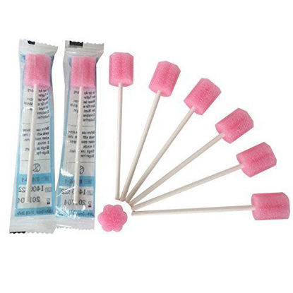 Picture of Wellgler's Oral Care Swabs - Disposable Mouth Cleaning Spong swabs (250count, pink) 