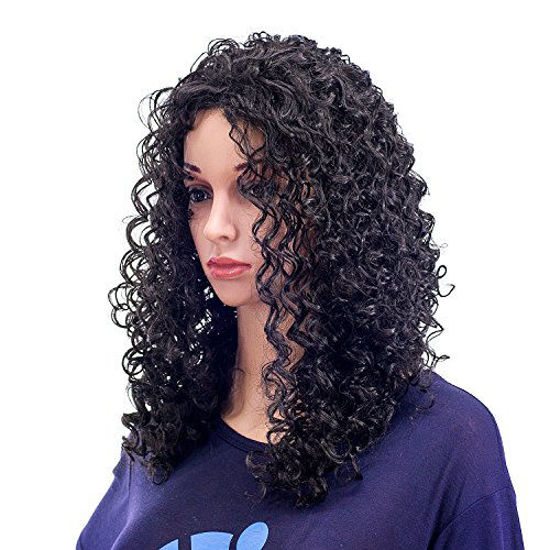 Picture of SWACC 20-Inch Long Big Bouffant Curly Wigs for Women Synthetic Heat Resistant Fiber Hair Pieces with Wig Cap (Black)