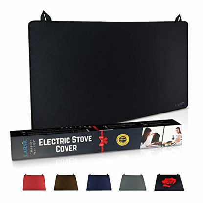 Picture of Larsic Stove Cover - Protects Electric Stove Washer Dryer Top. Anti-Slip Coating Waterproof, Ironing Mat, Stove Washer Dryer Gap, Foldable. Prevent Scratching, Expands Usable Space (28.5X20.5, Black)