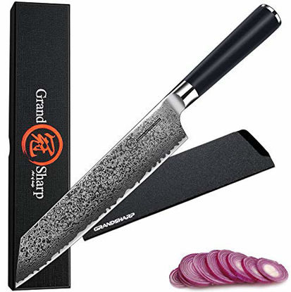 Picture of GRANDSHARP Kiritsuke Chef Knife 8.5 Inch VG10 Sharp Chef Damascus Professional 67-Layer High Carbon Stainless Steel Cutting Vegatable Meat Cleaver Kitchen Chef Knife[Gift Box]-Ergonomic G10 Handle
