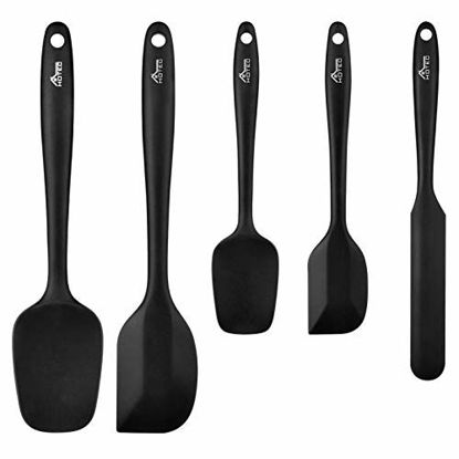 Picture of Hotec 5 pieces Food Grade Silicone Spatulas Set Kitchen Utensils for Baking, Cooking, and Mixing High Heat Resistant Rubber Non Stick Dishwasher Safe BPA-Free Black