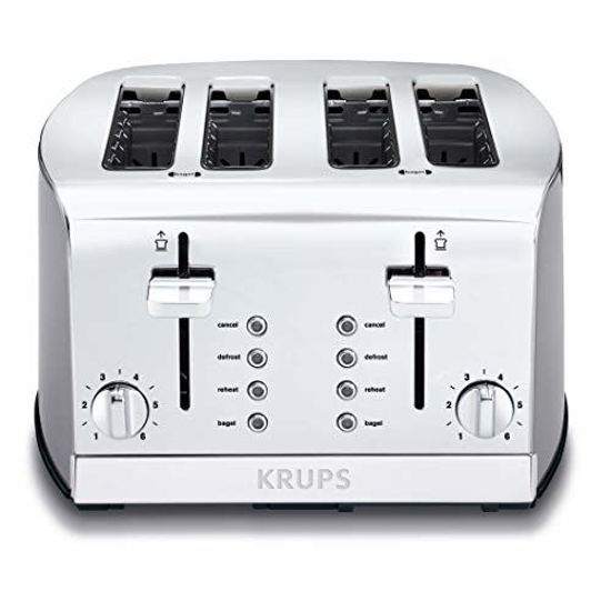 Picture of KRUPS KH734D Breakfast Set 4-Slot Toaster with Brushed and Chrome Stainless Steel Housing, 4-Slices with Dual Independent Control Panel, Silver