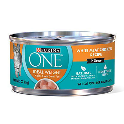 Picture of Purina ONE Natural Weight Control Wet Cat Food, Ideal Weight White Meat Chicken Recipe in Sauce - (24) 3 oz. Pull-Top Cans