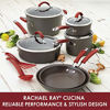 Picture of Rachael Ray Cucina Hard Anodized Nonstick Cookware Pots and Pans Set, 12 Piece, Gray with Red Handles