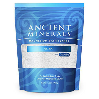Picture of Ancient Minerals Magnesium Bath Flakes Ultra with OptiMSM - Resealable Magnesium Supplement Bag of Zechstein Chloride with Proven Better Absorption Than Epsom Bath Salt (1.65 lb)