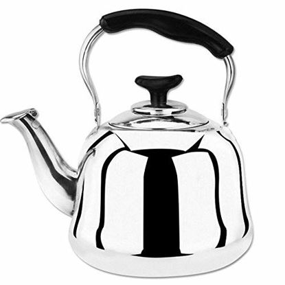 Picture of DLD -2 Liter Polished Mirror-Finish Stainless Steel Capsule Base Stovetop Teakettle Tea Kettle Teapot, Gas Electric Induction Compatible