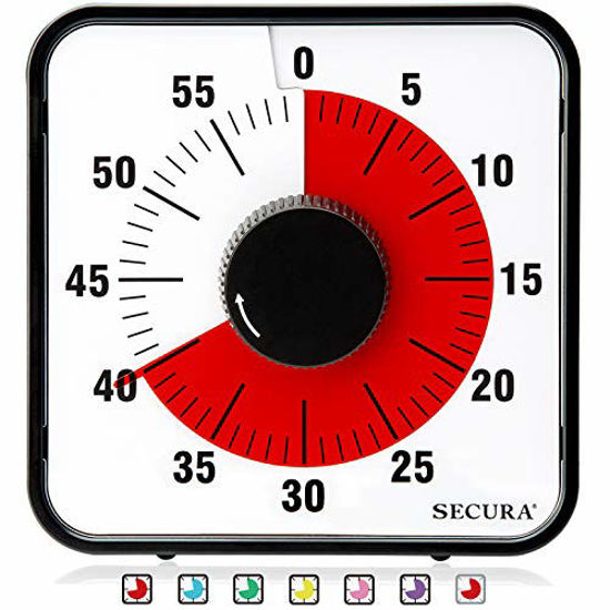 Picture of Secura Kitchen Timer 60-Minute Mechanical Visual Timers for Cooking, 7.5-Inch Oversize Countdown Clock for Teaching, Meeting, Facial with Magnetic Backing, Collapsible Legs, Hanging Hole (Red)