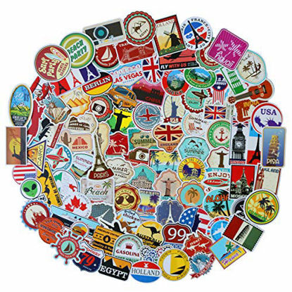 Picture of JJLIN 100pcs World Famous Tourism Country & Regions Logo Waterproof Stickers -Travel Map National Flag, Idea for Luggage Skateboard Laptop Luggage Suitcase Book Covers etc (Tourist Wonders)