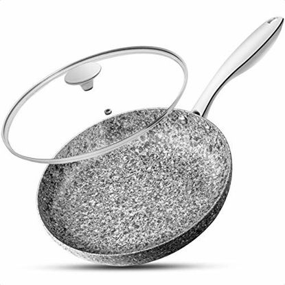 Picture of MICHELANGELO 10 Inch Frying Pan with Lid, Nonstick Stone Frying Pan with Non toxic Stone-Derived Coating, Granite Frying Pan, Nonstick Frying Pans with Lid, Stone Skillets, Induction Compatible