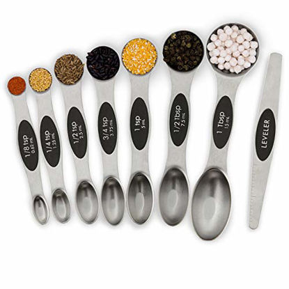 Picture of Magnetic Measuring Spoons Set-Kitchen Measuring Spoon Stainless Steel Dual Sided Stackable Teaspoon for Dry and Liquid (8Pcs)