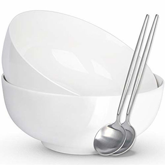 Picture of Lareina Super Large Soup Bowls for Kitchen,A Must-have for Enjoying Super Bowl, 8 Inch 60 oz Ceramic Pho Bowls Large Ceramic Set for Salad, Noodle, Pho Nam, Pho Bac, Microwavable, White