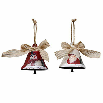 Picture of Attraction Design Christmas Jingle Bell Hanging Ornament Set of 2, 3.5X3.15 Inch Rustic Christmas Tree Snowman Decoration Bell Ornament Wall Door Hanging Decoration Party Decor Xmas Gifts