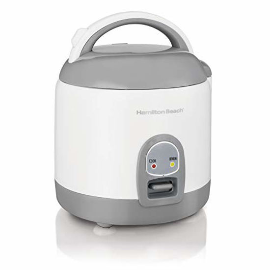 Picture of Hamilton Beach Mini Rice Cooker & Food Steamer, 8 Cups Cooked (4 Uncooked), With Steam & Rinse Basket, White (37508)